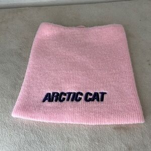 VTG ARCTIC CAT KNIT SNOWMOBILE Neck Warmer Hat Pink Black Spell Out